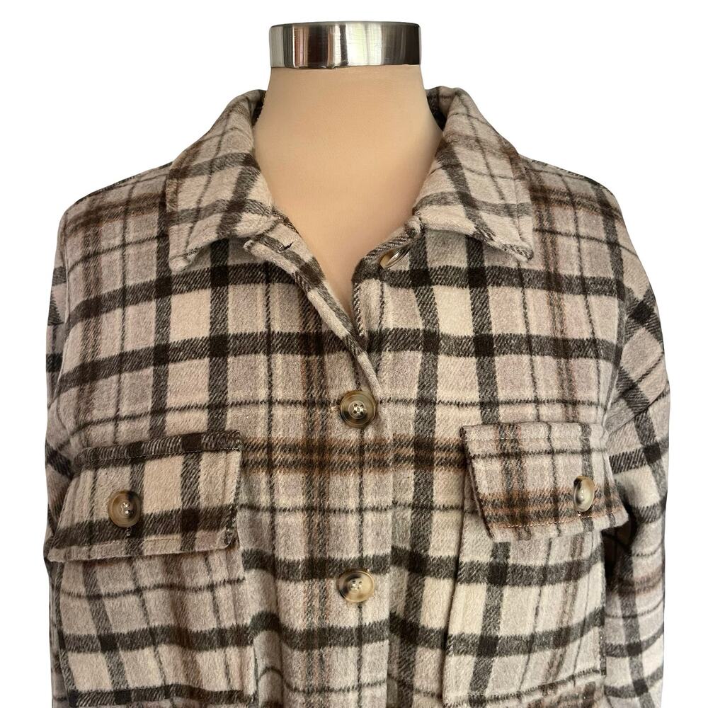 First Love Wool Blend Brown Plaid Shacket LARGE Thick Country Chores Gorpcore - Picture 3 of 9